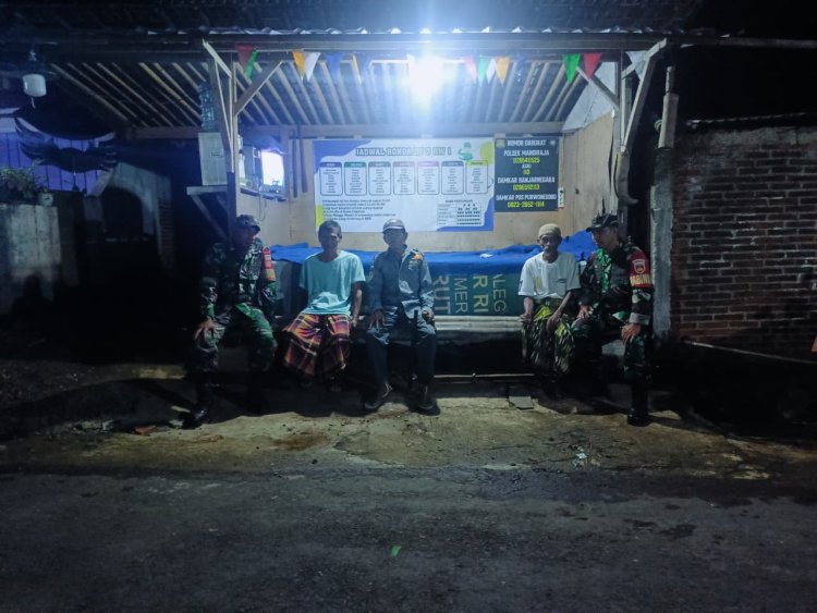 Koramil 07 Mandiraja melaksanakan Patroli malam bersama Linmas dan Kokam