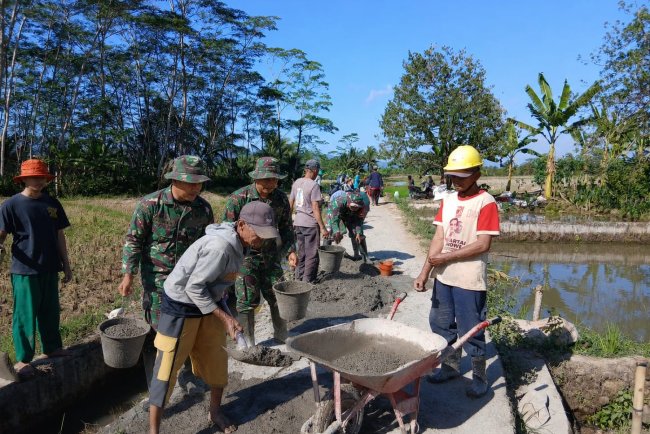Gotong Royong Perbaiki Jalan Usaha Tani Babinsa Koramil 03 Wanadadi Bersama Poktan Ngudi Rejeki Perkuat Akses Pertanian
