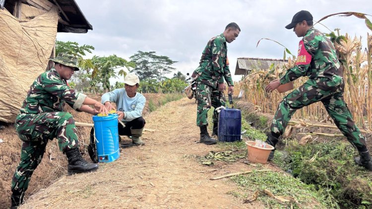 Babinsa Serka Supriyanto Dampingi Petani dan Berikan Penjelasan Pencampuran Herbisida yang Tepat